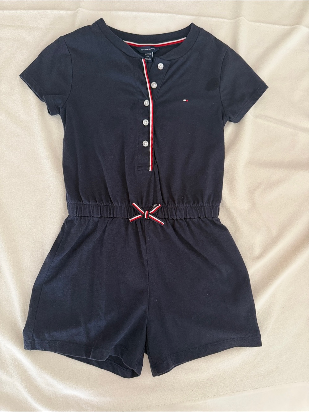 Tommy Hilfiger Navy Short-Sleeve Romper with Signature Trim